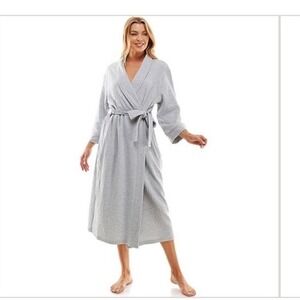 Croft & Barrow Grey Textured Robe MIDI  Length Tie Waist Womens cotton blend NWT